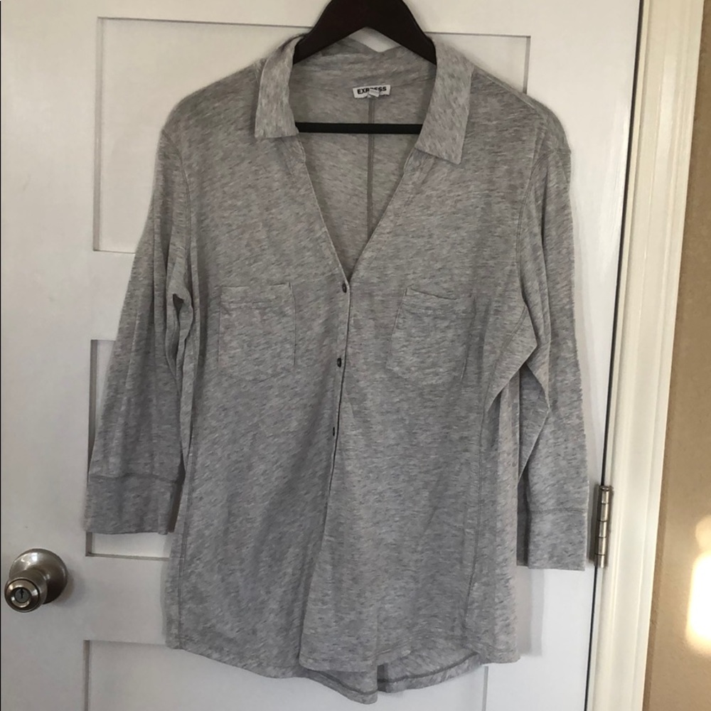 Grey v neck button down